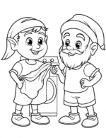 Funny Santa and Elf Doing Laundry Christmas Coloring