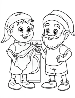 Funny Santa and Elf Doing Laundry Christmas Coloring