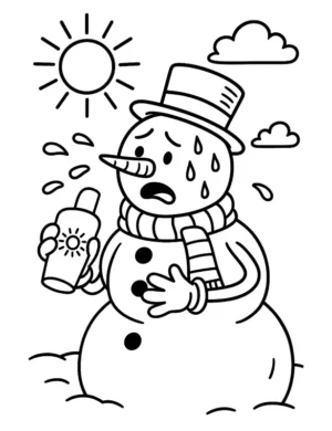 Funny Snowman Using Sunscreen Coloring Page By Mindset Flow