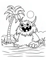 Furry Monster Sitting At The Beach Coloring Page by Mindset Flow