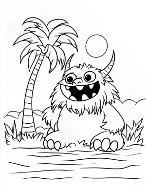 Furry Monster Sitting At The Beach Coloring Page by Mindset Flow
