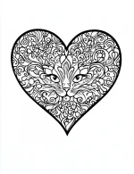 Geometric Cat Heart Mandala Intricate Feline Mandala Design Coloring Page by Mindset Flow