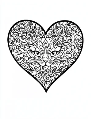 Geometric Cat Heart Mandala Intricate Feline Mandala Design Coloring Page by Mindset Flow