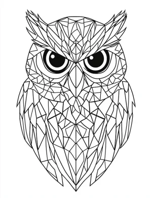 Geometric Owl Face with Intricate Lines and Bold Eyes Coloring Page by Mindset Flow