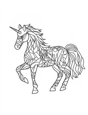 Geometric Unicorn Walking Gracefully Mandala Coloring Page
