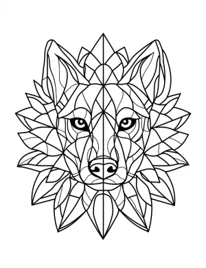 Geometrical Wolf Head Mandala Coloring Page by Mindset Flow