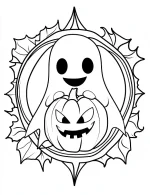 Ghost Holding A Pumpkin, With a Mandala Style Design Surrounding It Coloring Page by Mindset Flow