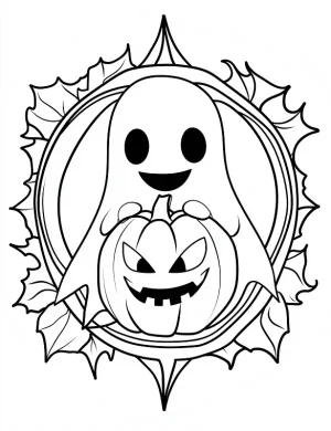 Ghost Holding A Pumpkin, With a Mandala Style Design Surrounding It Coloring Page by Mindset Flow
