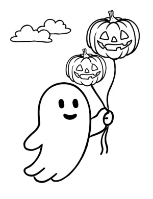 Ghost Holding Pumpkin Balloons Halloween Coloring Page by Mindset Flow