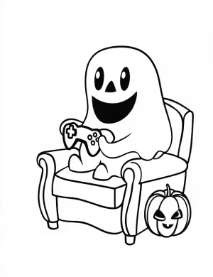Ghost Playing Video Games Coloring Page by Mindset Flow