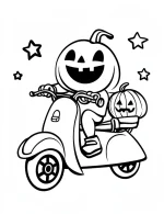 Ghost Riding a Scooter With a Pumpkin Basket Coloring Page by Mindset Flow