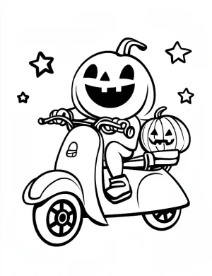 Ghost Riding a Scooter With a Pumpkin Basket Coloring Page by Mindset Flow