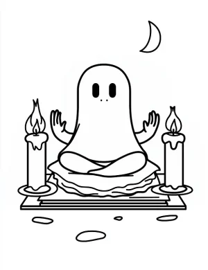 Ghost Sitting Cross-Legged In a Peaceful Meditation Pose Coloring Page by Mindset Flow
