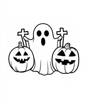 Ghost Surrounded by Jack-o'-Lanterns Halloween Coloring Page by Mindset Flow