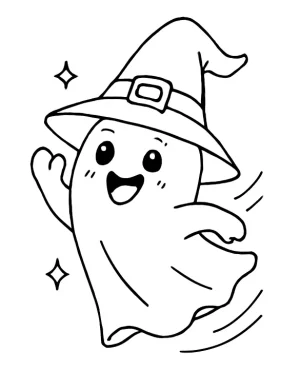 Ghost With Witch Hat Flying Away Coloring Page by Mindset Flow