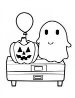 Ghost and Pumpkin with Balloon Halloween Coloring Page By Mindset Flow