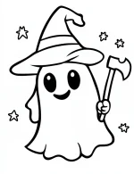 Ghost with Axe Halloween Fun Coloring Page by Mindset Flow