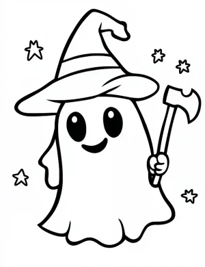Ghost with Axe Halloween Fun Coloring Page by Mindset Flow
