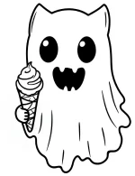 Ghostly Cat Enjoying Ice Cream Halloween Coloring Page by Mindset Flow
