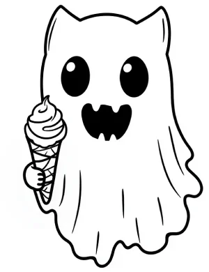 Ghostly Cat Enjoying Ice Cream Halloween Coloring Page by Mindset Flow