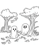 Ghosts Playing Hide and Seek Halloween Coloring Page by Mindset Flow