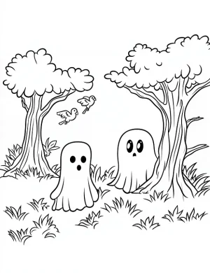 Ghosts Playing Hide and Seek Halloween Coloring Page by Mindset Flow