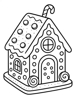 Gingerbread House with Candy Cane Coloring Page by Mindset Flow