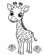 Giraffe with Roses and Flowers Coloring Page