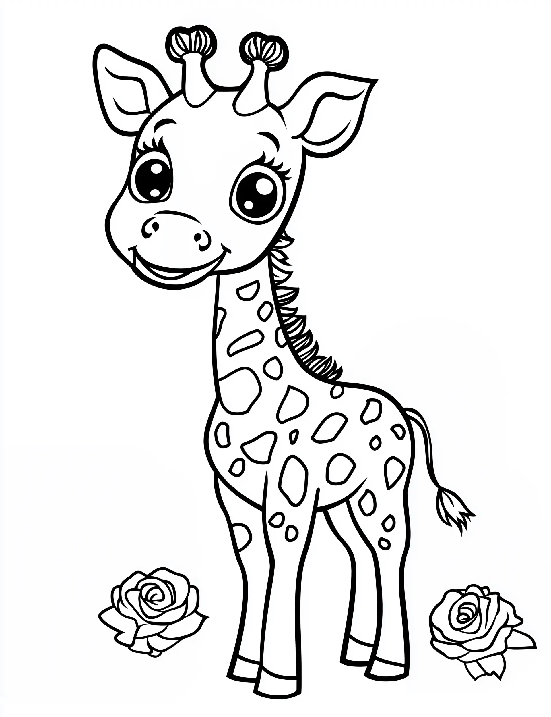 Giraffe with Roses and Flowers Coloring Page
