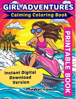 Girl Adventures Calming Coloring Book Digital Printable Version by Mindset Flow
