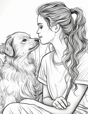 Girl And Dog Nuzzle Adult Coloring Page By Mindset Flow