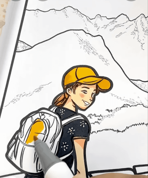 Girl Hiking on Great Wall of China Adult Coloring Page-HowToVideo
