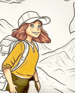 Girl Hiking with Mountain Views Adult Coloring Page-HowToVideo