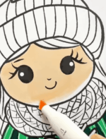 Girl Knitting In Winter Clothing Adult Coloring Page How to video