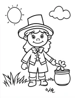 Girl Leprechaun with Pot and Flower Coloring Page