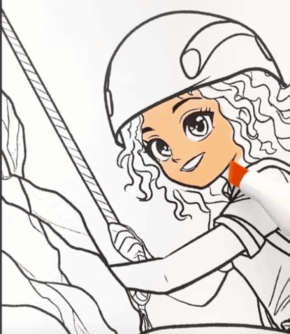 Girl Rock Climbing Adventure Adult Coloring Page-HowToVideo