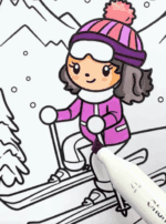 Girl Skiing Down The Mountain Trail Adult Coloring Page How To Video