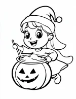 Girl Stirring Pumpkin-Shaped Cauldron Halloween Coloring Page By Mindset Flow