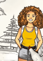 Girl Traveler in Bali with Temple Adult Coloring Page How to Video