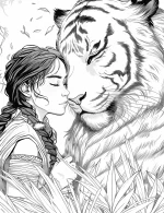 Girl and Tiger Facial Connection Adult Coloring Page By Mindset Flow
