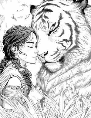 Girl and Tiger Facial Connection Adult Coloring Page By Mindset Flow