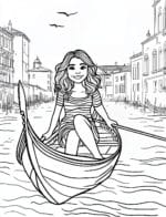 Girl in Gondola in Venice Canal Adult Coloring Page