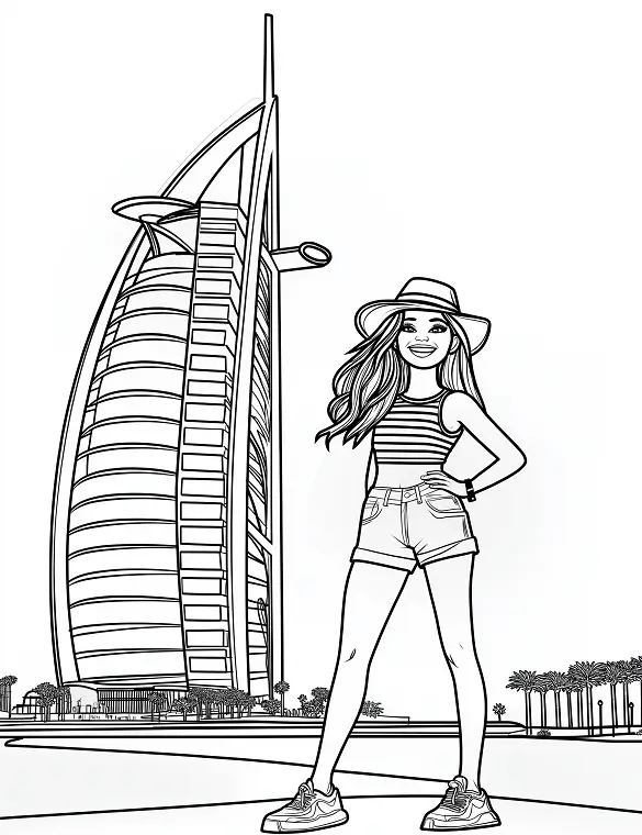 Girl Visiting The Burj Al Arab Adult Coloring Page By Mindset Flow