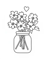 Glass Jar Flower Vase with Heart Coloring Page