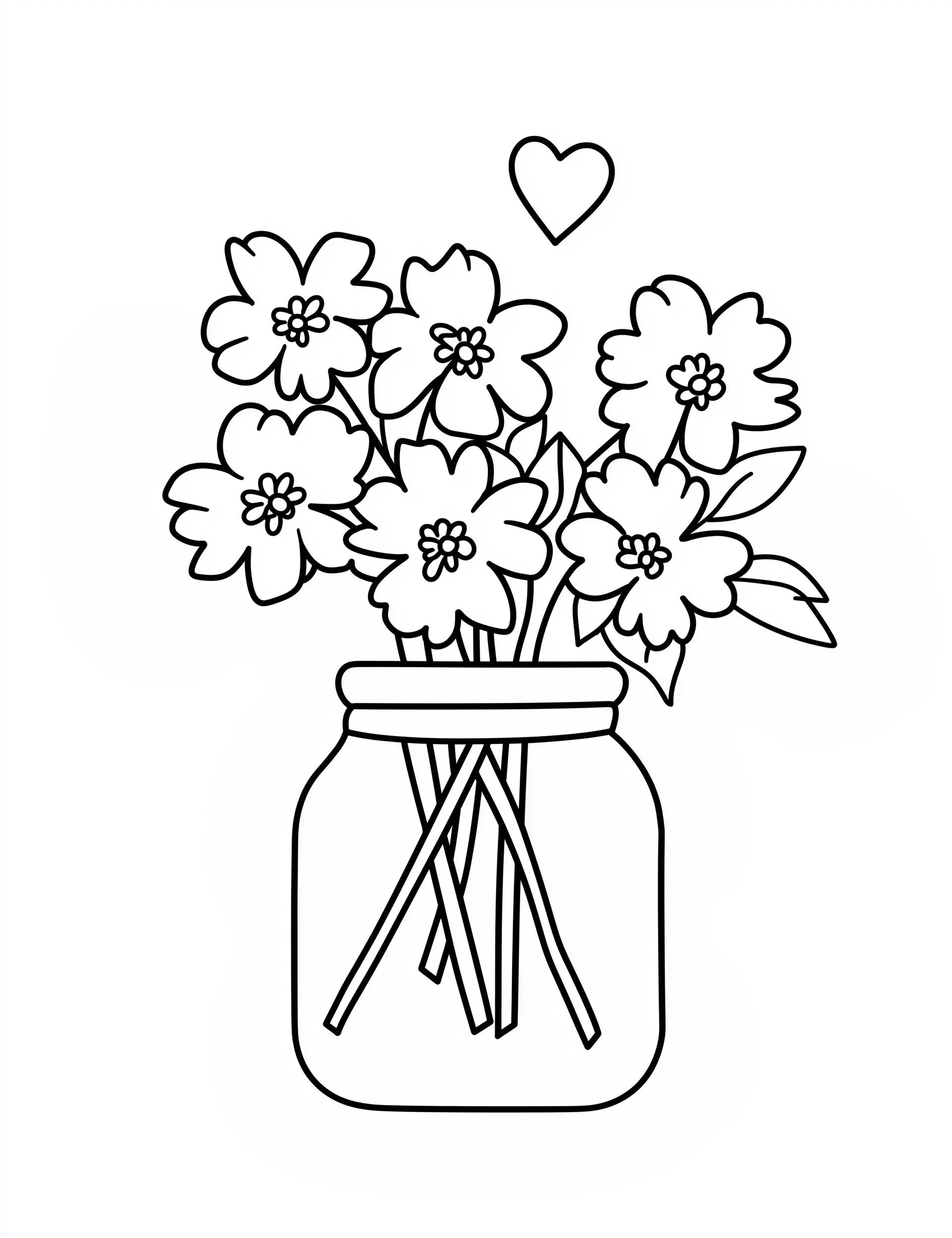Glass Jar Flower Vase with Heart Coloring Page