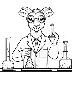 Goat Scientist Mixing Potions Coloring Page by Mindset Flow