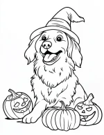 Golden Retriever Witch Hat Halloween Coloring Page By Mindset Flow