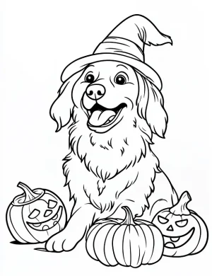 Golden Retriever Witch Hat Halloween Coloring Page By Mindset Flow