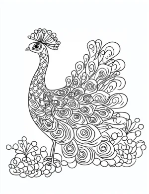Graceful Decorative Peacock Mandala with Flowing Feathers Coloring Page by Mindset Flow