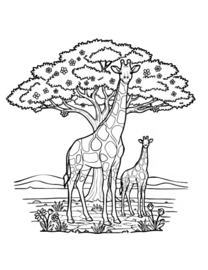 Graceful Giraffes in Savanna Coloring Page by Mindset Flow
